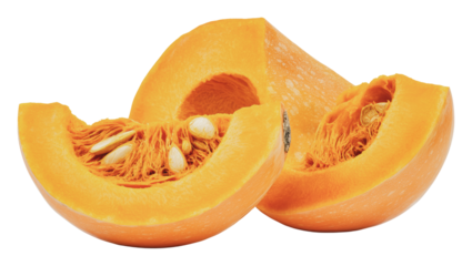 Freshly cut pumpkin slices ready for cooking, cut out - stock png.