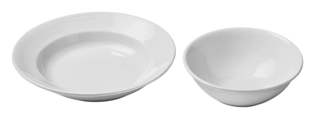 White ceramic dishes for dining or serving needs, cut out - stock png.
