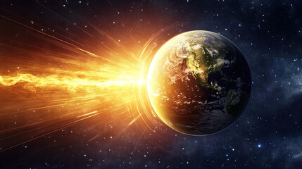Fototapeta premium Earth axis diagram illustration showing the tilt of the Earth's rotational axis relative to its orbital plane, explaining the cause of seasonal changes and the distribution of sunlight.