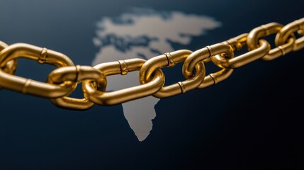 Obraz premium Connecting nations golden chain symbolizing global unity digital realm graphic design modern perspective conceptual art