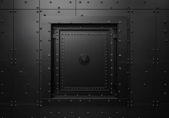 Detailed Close-Up of a Black Metallic Door with Rivets, Showcasing Industrial Design, Strength, and Architectural Features for Various Creative Projects