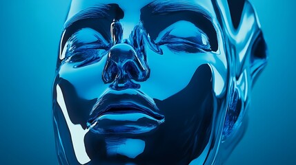 Obraz premium Advanced Blue Futuristic Face 3D Digital Art Concept Modern Artwork