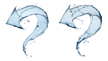 High-Quality PNG of Curved arrow made of water splashes, conceptual image isolated on a white background – High Resolution