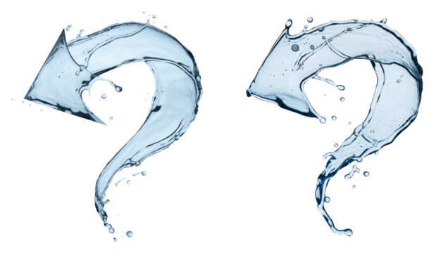 High-Quality PNG of Curved arrow made of water splashes, conceptual image isolated on a white background – High Resolution