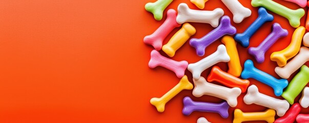 Cheerful dog treats in vivid colors home kitchen product photography bright lighting whimsical concept for pet lovers