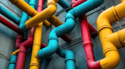 Colorful Pipes Intricate Network: Abstract Industrial Photography
