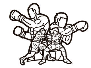 Outline Group of Fighter Boxing Sport Graphic Vector