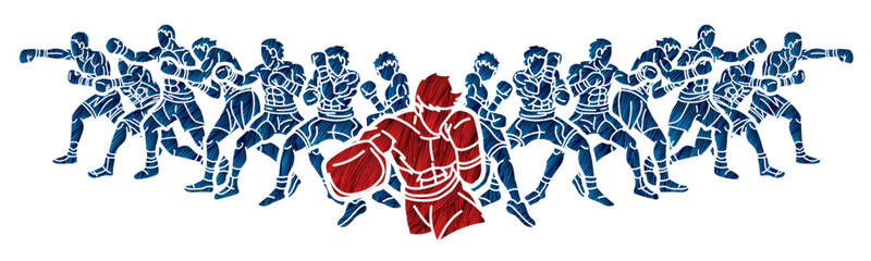 Group of Fighter Boxing Sport Boxer Fighting Mix Action Cartoon Graphic Vector