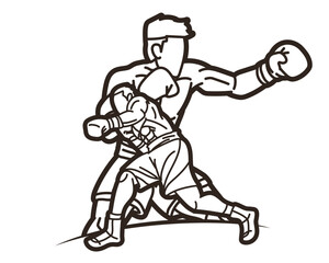 Outline Group of Fighter Boxing Sport Mix Action Cartoon Graphic Vector