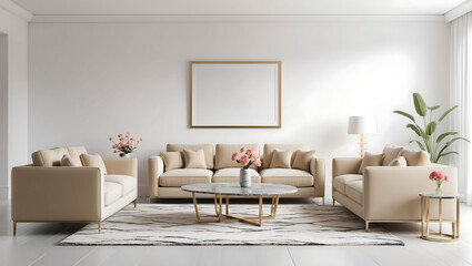 Stylish interior of living room with soft sofa and coffee table