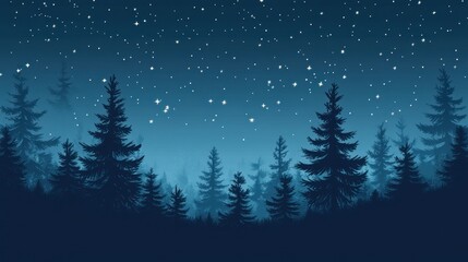 Fototapeta premium A serene night landscape featuring silhouetted trees under a starry sky.