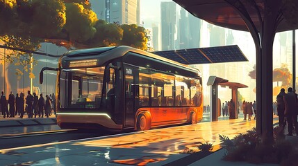 Futuristic City Bus Stop: Sustainable Transportation in a Modern Metropolis