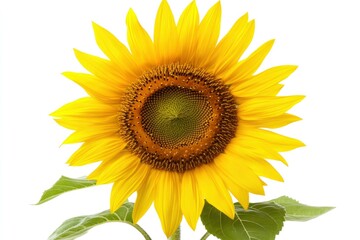 A vibrant sunflower with yellow petals and a textured brown center.