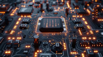 Abstract futuristic circuit board and mesh line design illustrating high-tech communication.