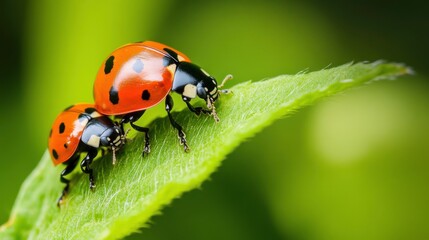 Ladybugs on a Leaf in Natural Habitat