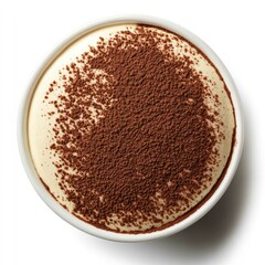 A bowl of creamy dessert topped with a generous layer of cocoa powder.