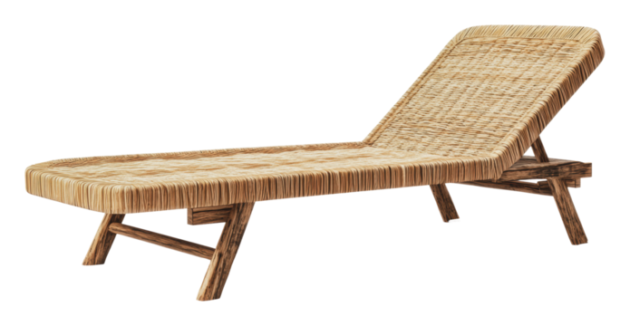 Relaxing lounge chair made of natural materials, cut out - stock png.