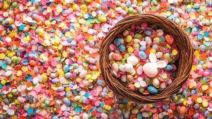 Colorful Easter Decorations with Basket and Candy Decorations