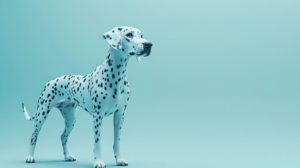 Fototapeta premium Cute puppy playing in studio adorable dalmatian showcase bright blue background captivating viewpoint