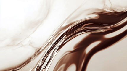 Abstract swirls of glossy chocolate creating a smooth, flowing design against a soft beige background, evoking richness and indulgence
