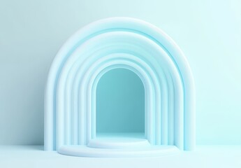 Fototapeta premium Soft and Serene Archway with Light Blue Gradient: Minimalist Architectural Design Rendering with Curved Shapes and Smooth Textures for Modern Aesthetics