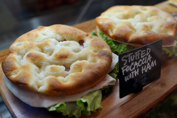 Stuffed Focaccia with Ham and Lettuce