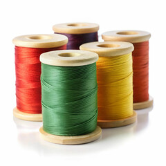 A collection of thread cones in vibrant colors, neatly arranged,