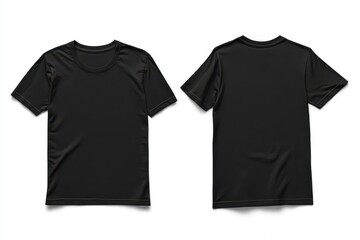 Black t-shirts displayed from the front and back, showcasing a simple design.
