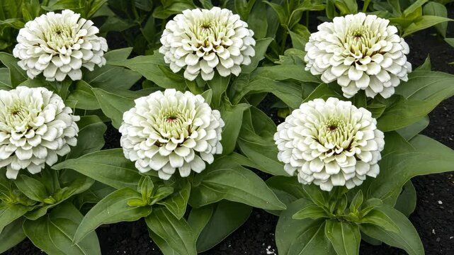 Beautiful white zinnia flowers blooming in a vibrant garden during the summer season