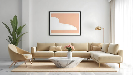 Stylish interior of living room with soft sofa and coffee table