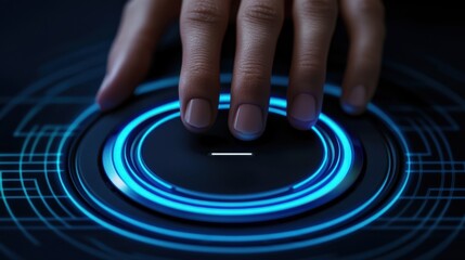 Electrical outlets and voltage eco-friendly, A hand hovers over a glowing, circular interface, showcasing modern technology and interaction with digital elements.