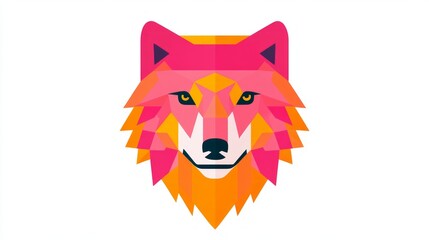 Obraz premium Geometric pink and orange wolf head illustration.