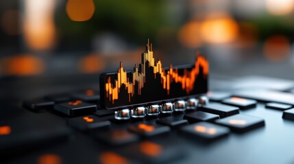 Abstract representation of financial data featuring vibrant candlestick charts on digital devices, showcasing the intersection of technology and finance in a modern workspace setting.