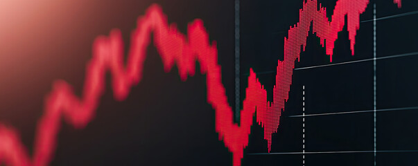 Dynamic stock market chart with fluctuating red graph lines showing financial trends.