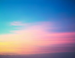 Fototapeta premium Abstract serene clear blue sky with subtle gradients. Dreamy pastel rainbow arched gently. Soft light blue, delicate pink, vibrant yellow hues creating a captivating vector banner filled with calmness