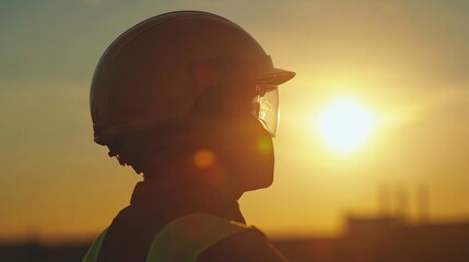 Beautiful image of an engineering helmet at sunset, civil construction