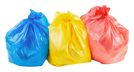 Colorful garbage bags for waste disposal needs, cut out - stock png.