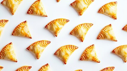 Fototapeta premium Golden Brown Pastry Bites Arranged on a Clean White Background