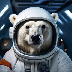 Portrait of a polar bear in a spacesuit