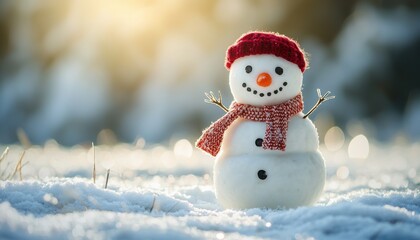 Fototapeta premium A cheerful snowman in a snowy landscape, radiating warmth and holiday spirit.