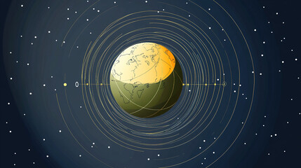Naklejka premium Earth axis diagram illustration showing the tilt of the Earth's rotational axis relative to its orbital plane, explaining the cause of seasonal changes and the distribution of sunlight.