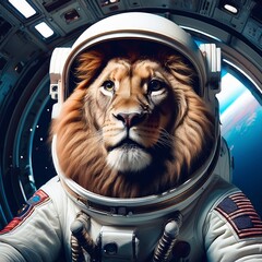 Portrait of a lion in a spacesuit