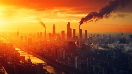 Fototapeta premium Cityscape Sunset with Pollution