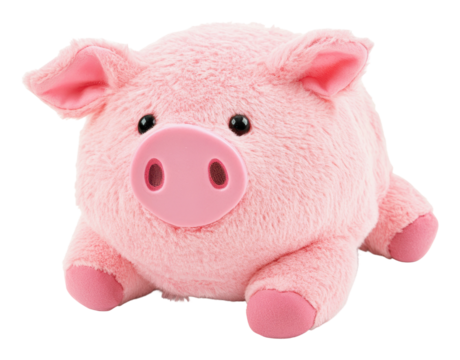 Soft pink pig plush toy on a white background, cut out - stock png.