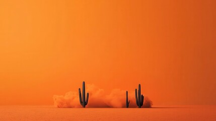 Surreal desert landscape with cacti releasing water orange hues nature scene vast environment wide angle view ecological concept for visual impact