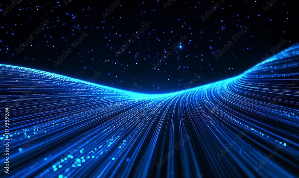 Poster futuristic blue data stream in a digital waveform against a starry night sky : generative ai