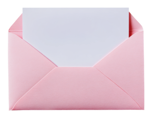 Pink envelope with blank note for correspondence, cut out - stock png.