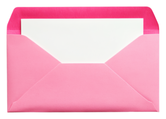 Colorful pink envelope with blank white paper, cut out - stock png.