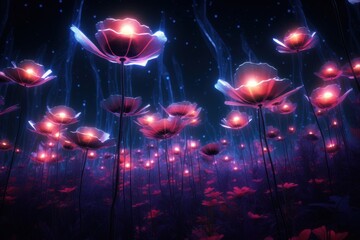 Mystical night glow of luminescent flowers in enchanted garden Tournament of Roses Parade