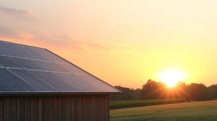 Solar panels on shed at sunset.  © xer